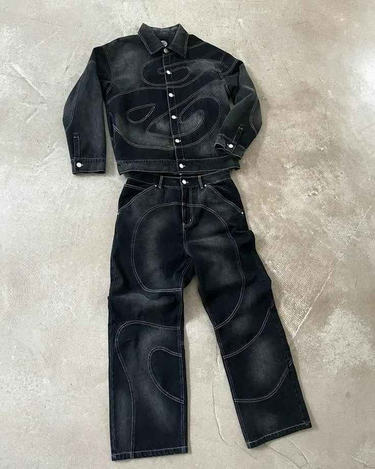 Retro Gothic Tracksuit Men New Y2k Jeans Men Clothes